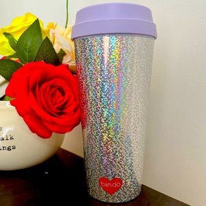 NWT Ban.do 16 oz Thermal Mug, Periwinkle Lid, Iridescent Shimmer, Red Heart Logo